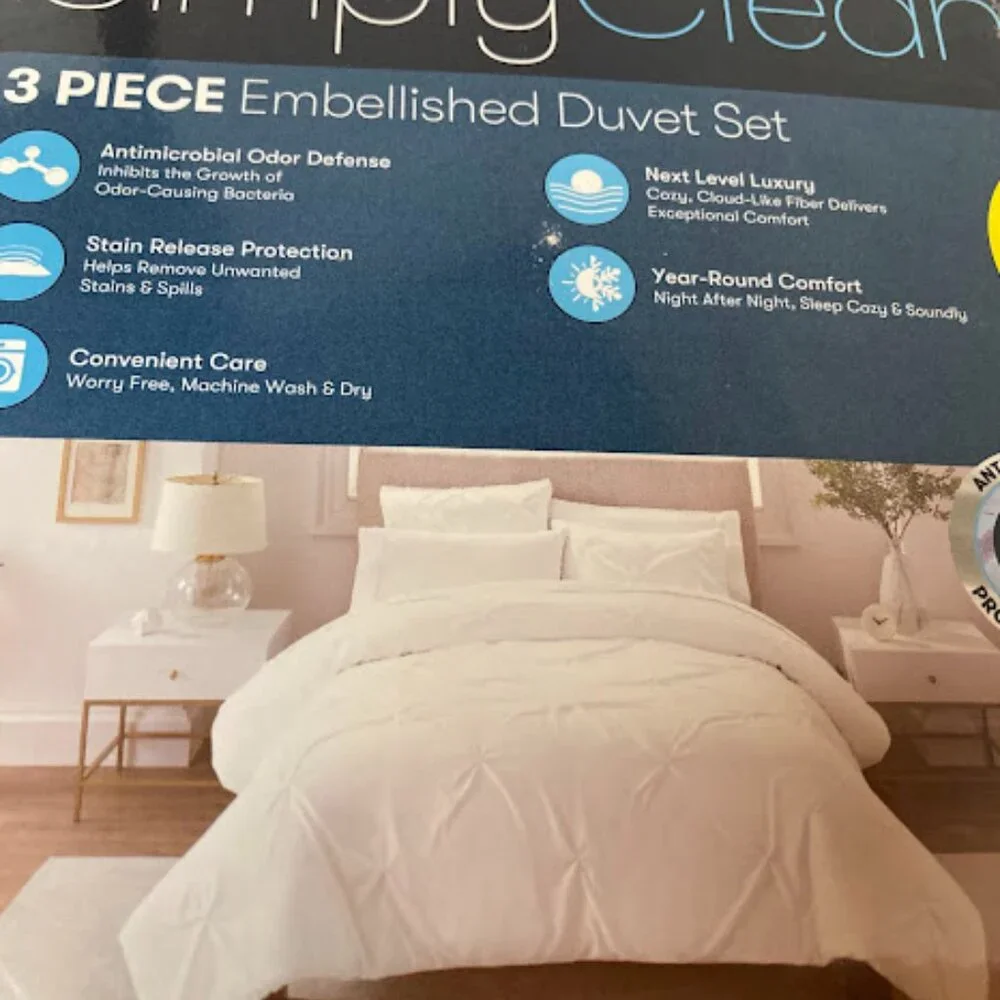 Serta Simply Clean 3 Pc Embellished Duvet Set